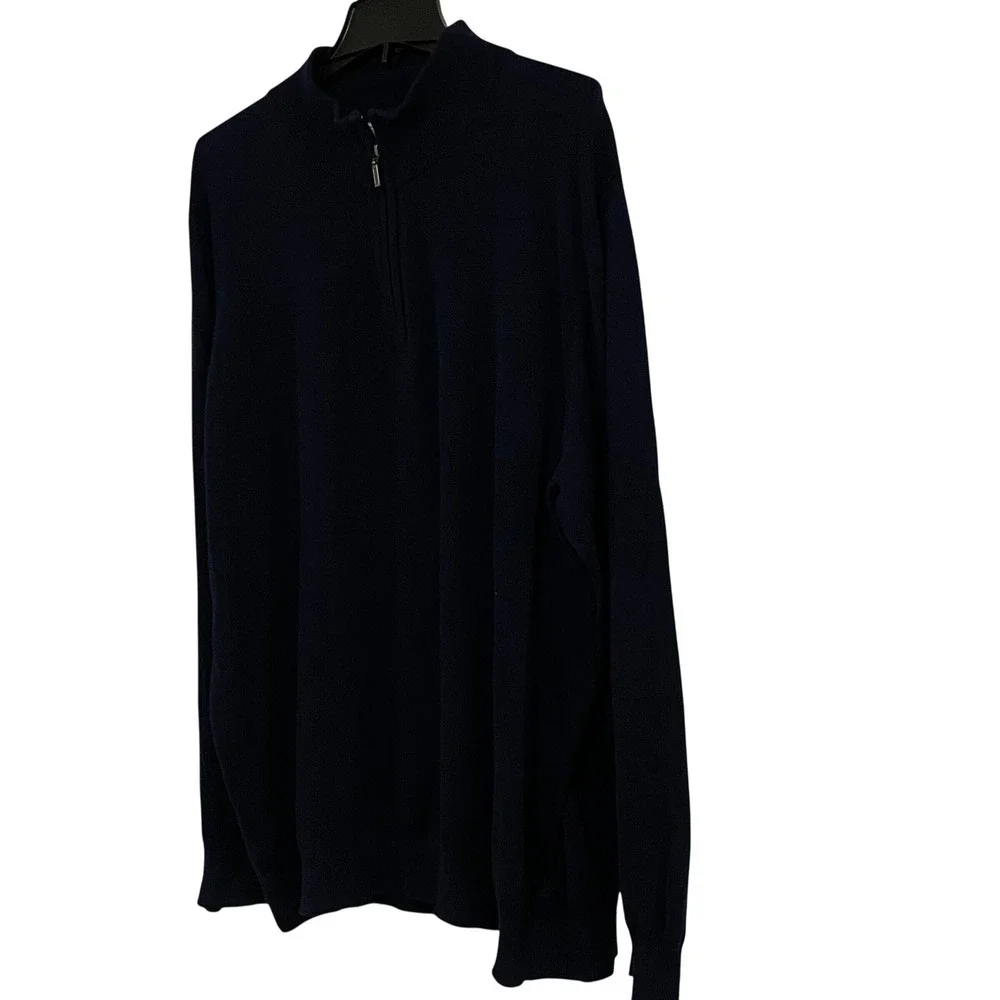 LL Bean Quarter Zip Sweater Cotton Cashmere Mens XL Navy Preppy Mock Neck Knit